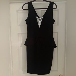 Source Unknown Black Embellished Peplum Mini Dress